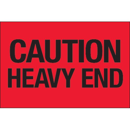 2" x 3" - "Caution - Heavy End" (Fluorescent Red) Labels