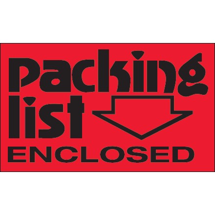 3" x 5" - "Packing List Enclosed" (Fluorescent Red) Labels