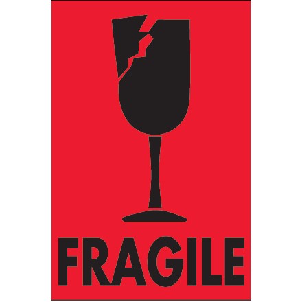 2" x 3" - "Fragile" (Fluorescent Red) Labels