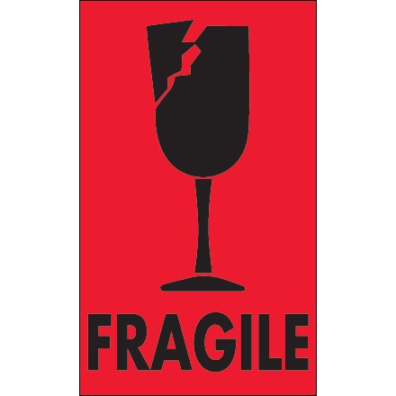 3" x 5" - "Fragile" (Fluorescent Red) Labels