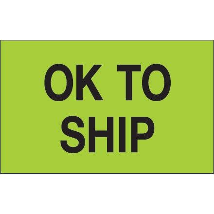 1 1/4" x 2" - "OK To Ship" (Fluorescent Green) Labels
