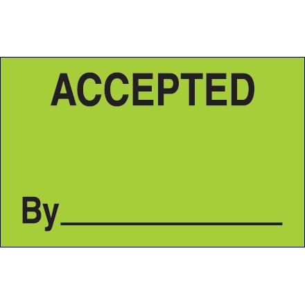 1 1/4" x 2" - "Accepted By" (Fluorescent Green) Labels