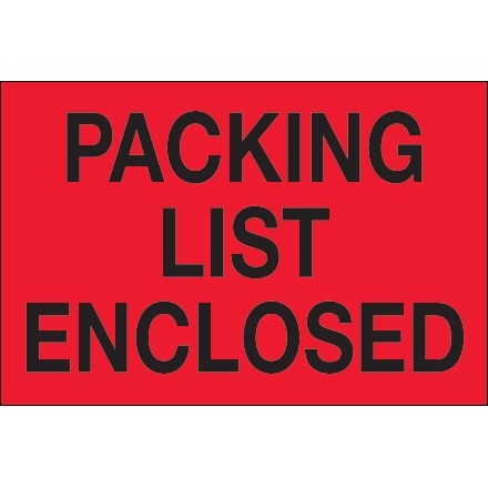 2" x 3" - "Packing List Enclosed" (Fluorescent Red) Labels