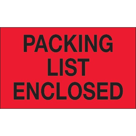 3" x 5" - "Packing List Enclosed" (Fluorescent Red) Labels