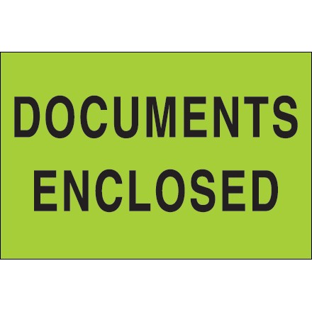 2" x 3" - "Documents Enclosed" (Fluorescent Green) Labels