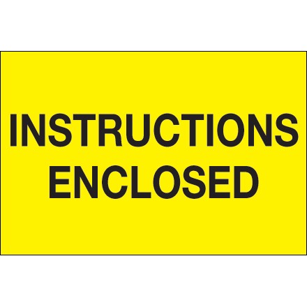 2" x 3" - "Instructions Enclosed" (Fluorescent Yellow) Labels