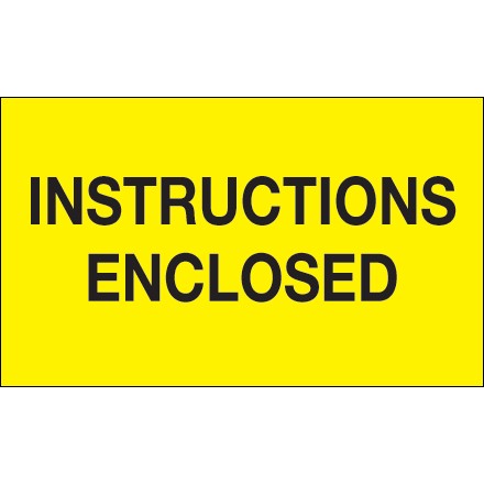 3" x 5" - "Instructions Enclosed" (Fluorescent Yellow) Labels