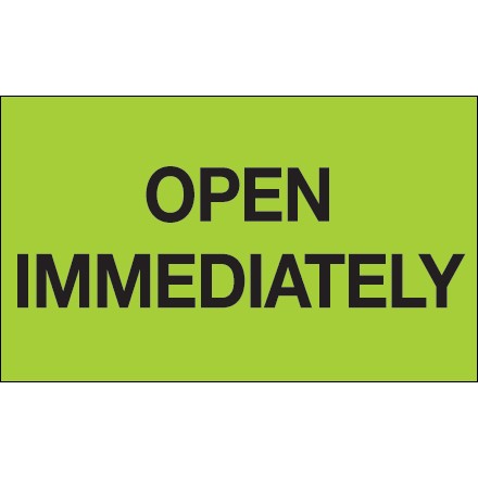 3" x 5" - "Open Immediately" (Fluorescent Green) Labels