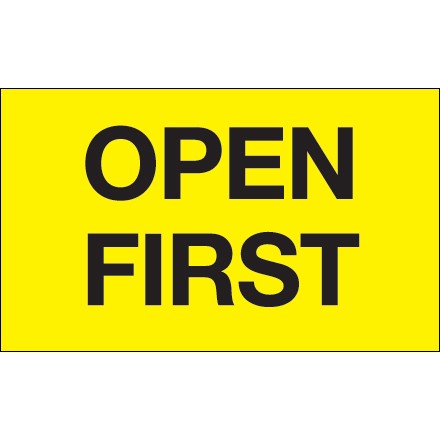 3" x 5" - "Open First" (Fluorescent Yellow) Labels