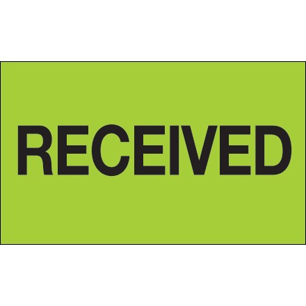 3" x 5" - "Received" (Fluorescent Green) Labels