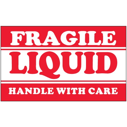 3" x 5" - "Fragile - Liquid - Handle With Care" Labels