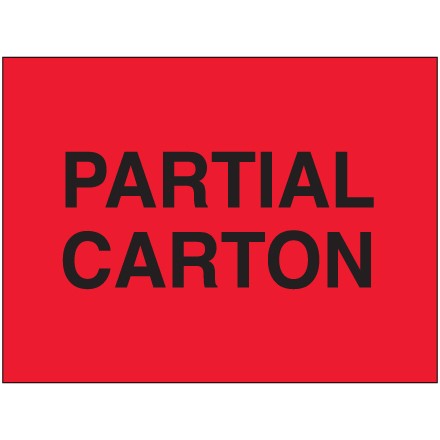 3" x 5" - "Partial Carton" (Fluorescent Red) Labels