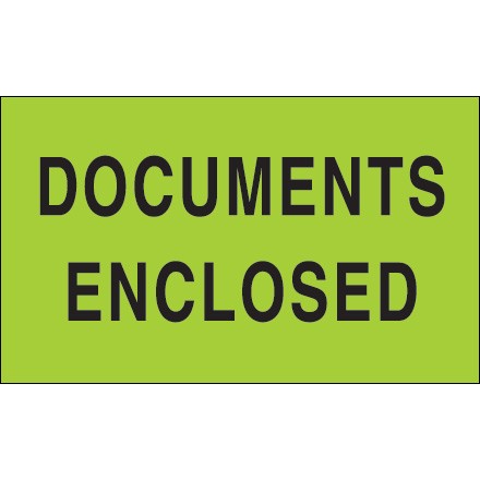 3" x 5" - "Documents Enclosed" (Fluorescent Green) Labels