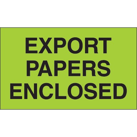 3" x 5" - "Export Papers Enclosed" (Fluorescent Green) Labels