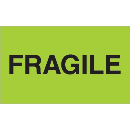 3" x 5" - "Fragile" (Fluorescent Green) Labels