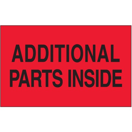 3" x 5" - "Additional Parts Inside" (Fluorescent Red) Labels
