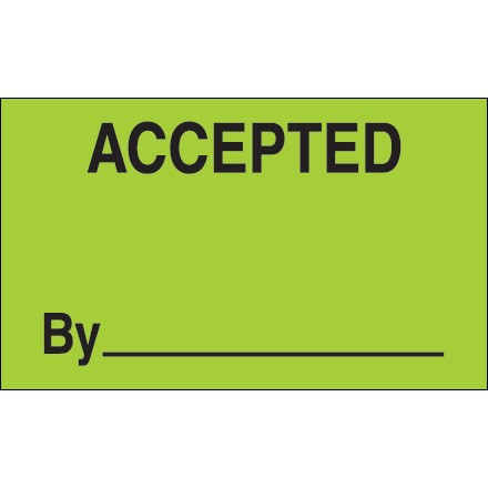 3" x 5" - "Accepted By" (Fluorescent Green) Labels