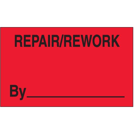 3" x 5" - "Repair/Rework By" (Fluorescent Red) Labels