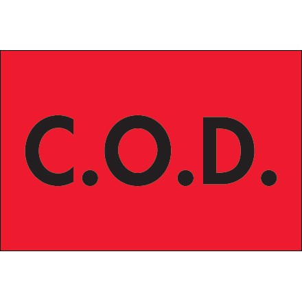 2" x 3" - "C.O.D." (Fluorescent Red) Labels