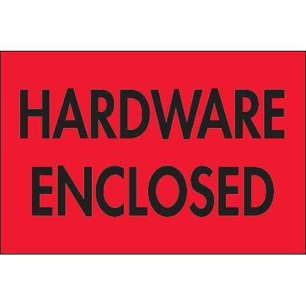2" x 3" - "Hardware Enclosed" (Fluorescent Red) Labels