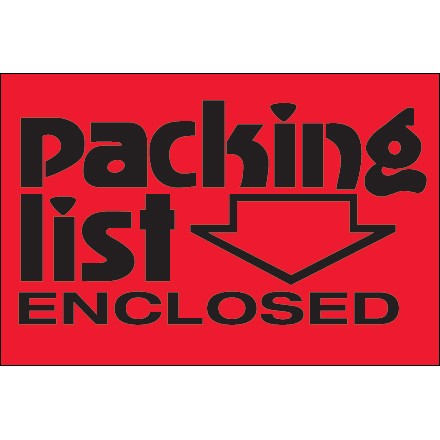 2" x 3" - "Packing List Enclosed" (Fluorescent Red) Labels