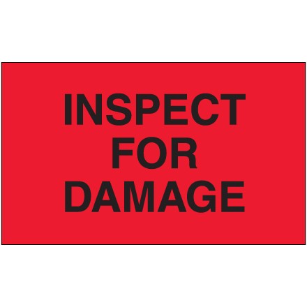 3" x 5" - "Inspect For Damage" (Fluorescent Red) Labels