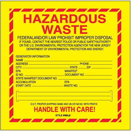 6" x 6" - "Hazardous Waste - New Jersey" Labels