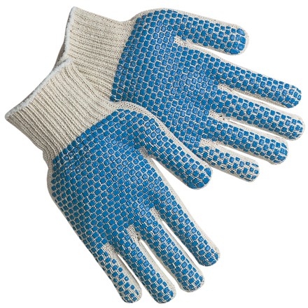 PVC Blue Dot Knit Gloves - Small