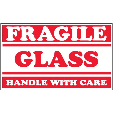 3" x 5" - "Fragile - Glass - Handle With Care" Labels