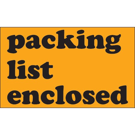 3" x 5" - "Packing List Enclosed" (Fluorescent Orange) Labels